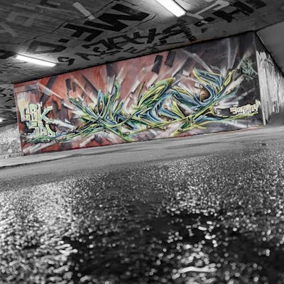 Light Green and Brown and Grey Stylewriting by JOH2NY, sad and GBK. This Graffiti is located in stuttgart, Germany and was created in 2022. This Graffiti can be described as Stylewriting, Wall of Fame, 3D and Atmosphere.
