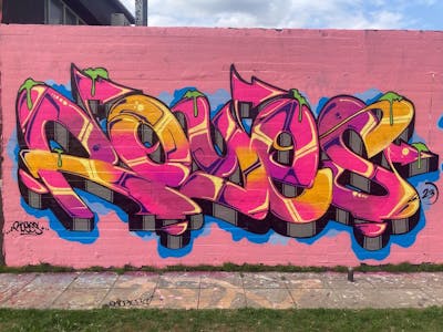 Coralle and Colorful Stylewriting by Royes. This Graffiti is located in Denmark and was created in 2023. This Graffiti can be described as Stylewriting and Wall of Fame.