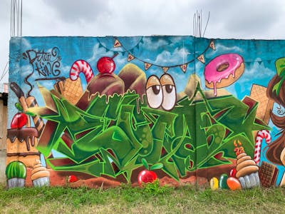 Colorful and Green Stylewriting by Eno_onf. This Graffiti is located in Jambi, Indonesia and was created in 2023. This Graffiti can be described as Stylewriting, Characters, Streetart and Murals.