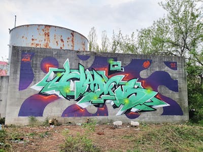 Colorful and Light Green Stylewriting by Hades. This Graffiti is located in Sarajevo, Bosnia and Herzegovina and was created in 2021. This Graffiti can be described as Stylewriting and Abandoned.