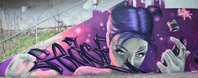 Violet and Coralle Stylewriting by Peace. This Graffiti is located in Bern, Switzerland and was created in 2022. This Graffiti can be described as Stylewriting and Characters.