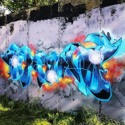 Blue and Light Blue and Colorful Stylewriting by Rodeo. This Graffiti is located in Magdeburg, Germany and was created in 2023.
