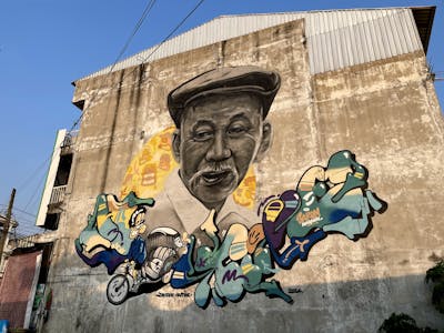 Colorful and Grey Characters by Hootive and Jahdub. This Graffiti is located in Thailand and was created in 2024. This Graffiti can be described as Characters, Stylewriting, Murals and Streetart.