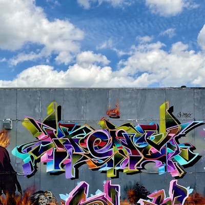 Colorful Stylewriting by Heny and Alfa crew. This Graffiti is located in Roosendaal, Netherlands and was created in 2022.