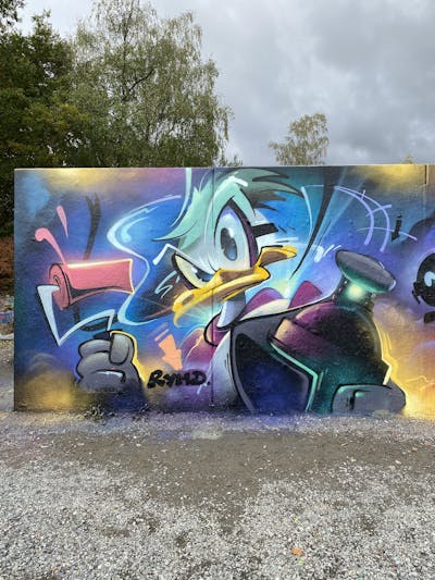 Colorful Characters by Rymd and Rymds. This Graffiti is located in Stockholm, Sweden and was created in 2022. This Graffiti can be described as Characters and Wall of Fame.
