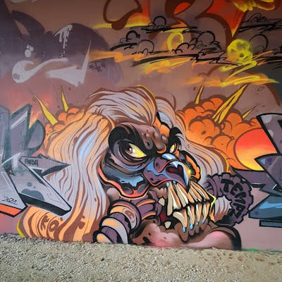 Colorful Characters by tempz. This Graffiti is located in Warsaw, Poland and was created in 2021. This Graffiti can be described as Characters and Wall of Fame.