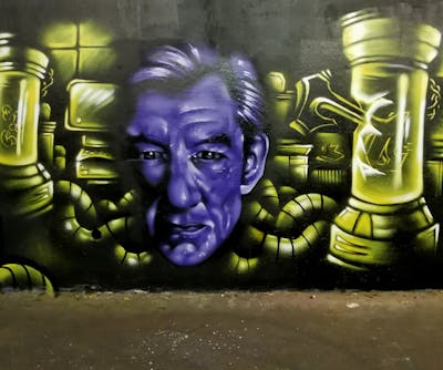 Violet and Yellow Characters by Dkeg. This Graffiti is located in Leeds, United Kingdom and was created in 2022.