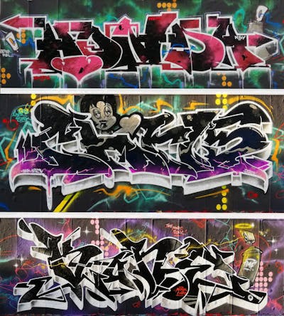 Colorful Stylewriting by Chr15, Honda and Nuke. This Graffiti is located in Leipzig, Germany and was created in 2021. This Graffiti can be described as Stylewriting, Characters and Wall of Fame.