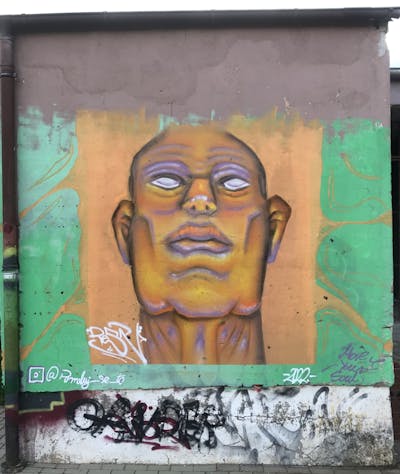 Orange and Light Green Characters by Resn. This Graffiti is located in Poland and was created in 2022. This Graffiti can be described as Characters and Abandoned.
