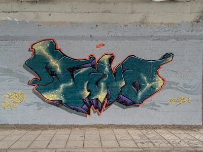 Cyan and Orange and Violet Stylewriting by SparkTwo and LFT. This Graffiti is located in Agrinio, Greece and was created in 2022.