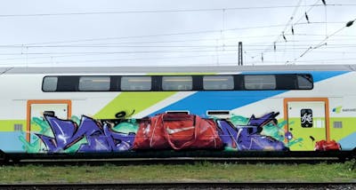 Red and Violet Stylewriting by Roweo and home 87. This Graffiti is located in Germany and was created in 2022. This Graffiti can be described as Stylewriting, Characters and Trains.