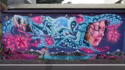 Coralle and Light Blue Stylewriting by PLET. This Graffiti is located in Milan, Italy and was created in 2022. This Graffiti can be described as Stylewriting, Characters, 3D and Wall of Fame.