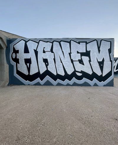 Grey and Black and Chrome Stylewriting by Hanem and Vamos. This Graffiti is located in Valencia, Spain and was created in 2022.