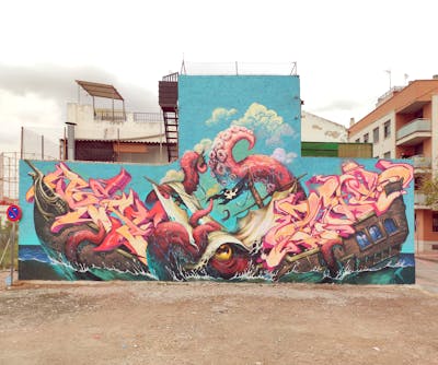 Coralle and Colorful Stylewriting by Best, YEKO and Nels. This Graffiti is located in Murcia, Spain and was created in 2022. This Graffiti can be described as Stylewriting, Characters and Murals.