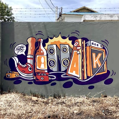 Orange and Blue Stylewriting by JINAK. This Graffiti is located in Batam, Indonesia and was created in 2022. This Graffiti can be described as Stylewriting, Characters and Streetart.