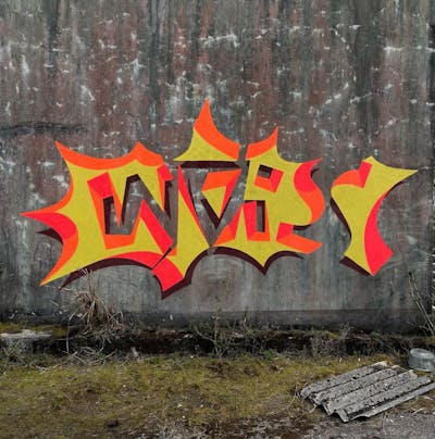 Yellow and Orange Stylewriting by Wais. This Graffiti is located in Hong Kong, China and was created in 2021. This Graffiti can be described as Stylewriting, 3D and Futuristic.