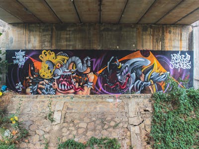 Colorful Characters by nide. This Graffiti is located in Tangerang, Indonesia and was created in 2023. This Graffiti can be described as Characters and Streetart.
