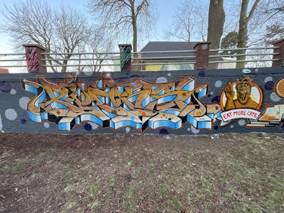 Brown and Light Blue Stylewriting by Picks, Finals Crew and Spast. This Graffiti is located in Hettstedt, Germany and was created in 2022. This Graffiti can be described as Stylewriting and Characters.