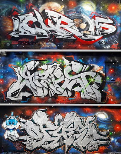 Chrome and Colorful Stylewriting by Opys, Chr15 and Gaps. This Graffiti is located in Leipzig, Germany and was created in 2021. This Graffiti can be described as Stylewriting, Wall of Fame and Characters.