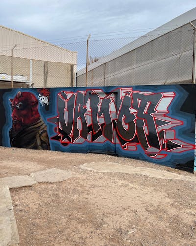 Grey and Red and Blue Stylewriting by Bamos. This Graffiti is located in Valencia, Spain and was created in 2023. This Graffiti can be described as Stylewriting and Characters.