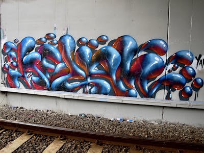 Light Blue and Red Stylewriting by Kezam. This Graffiti is located in Melbourne, Australia and was created in 2022. This Graffiti can be described as Stylewriting, 3D and Abandoned.