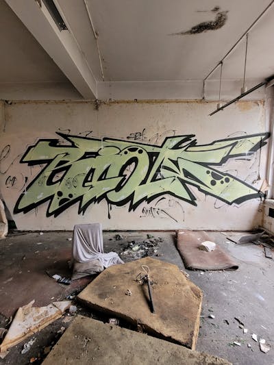 Light Green Stylewriting by Riots. This Graffiti is located in Leipzig, Germany and was created in 2024. This Graffiti can be described as Stylewriting and Abandoned.