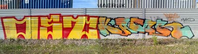 Yellow and Colorful Stylewriting by urine, OST and kafor. This Graffiti is located in Gröbers, Germany and was created in 2010. This Graffiti can be described as Stylewriting and Street Bombing.
