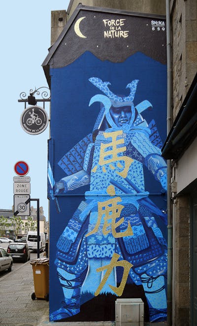 Blue and Light Blue Characters by Smoka. This Graffiti is located in saint brieuc, France and was created in 2019. This Graffiti can be described as Characters and Murals.