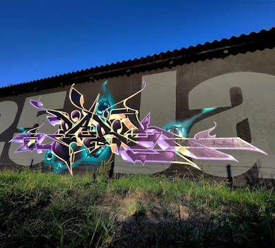 Violet and Yellow Stylewriting by Dark. This Graffiti is located in Germany and was created in 2022. This Graffiti can be described as Stylewriting.