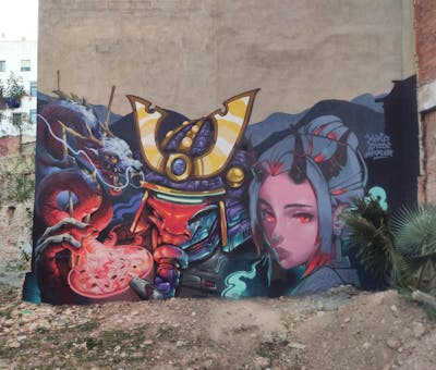 Colorful and Coralle and Violet Stylewriting by YEKO, herer and Dyox. This Graffiti is located in Valencia, Spain and was created in 2024. This Graffiti can be described as Stylewriting, Characters, Streetart, Abandoned and Murals.
