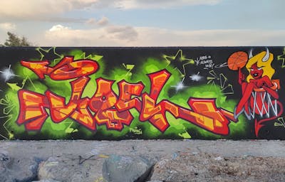 Red and Light Green Stylewriting by El Joel. This Graffiti is located in Barcelona, Spain and was created in 2021. This Graffiti can be described as Stylewriting and Characters.