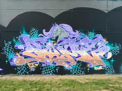 Orange and Violet and Cyan Characters by Graff.Funk and zyme. This Graffiti is located in Leipzig, Germany and was created in 2023. This Graffiti can be described as Characters, Murals and Stylewriting.