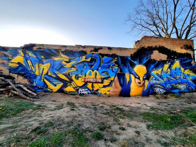 Yellow and Blue Stylewriting by WOOKY. This Graffiti is located in Leipzig, Germany and was created in 2022. This Graffiti can be described as Stylewriting and Characters.