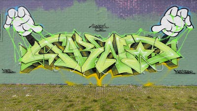Light Green and Colorful Stylewriting by Techno, CAS and PAB. This Graffiti is located in London, United Kingdom and was created in 2023. This Graffiti can be described as Stylewriting and Characters.