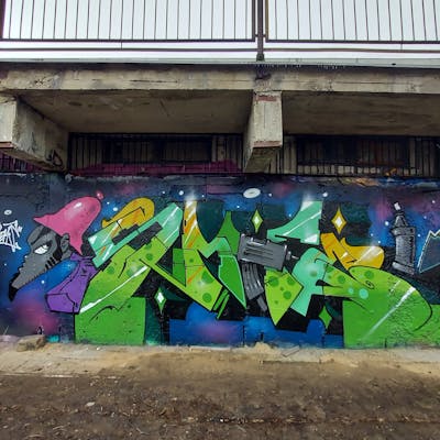 Light Green and Colorful Stylewriting by Fems173. This Graffiti is located in lublin, Poland and was created in 2023. This Graffiti can be described as Stylewriting, Characters and Wall of Fame.
