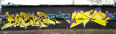 Yellow and Colorful Stylewriting by mobar, urine and OST. This Graffiti is located in Dresden, Germany and was created in 2013. This Graffiti can be described as Stylewriting and Handstyles.