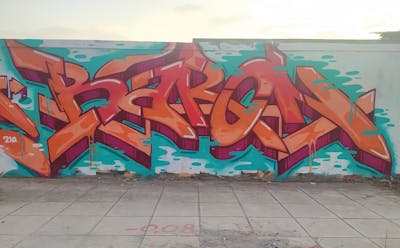 Orange and Red and Cyan Stylewriting by Baron. This Graffiti is located in Greece and was created in 2022.