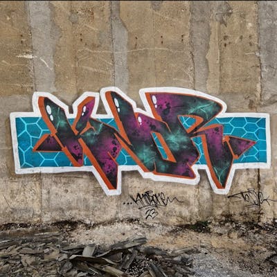 Colorful and Cyan Stylewriting by KNOR. This Graffiti is located in Baia Mare, Romania and was created in 2023.