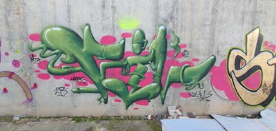 Green and Coralle Stylewriting by fil, graffdinamics, mtr and urbansoldierz. This Graffiti is located in Lleida, Spain and was created in 2023. This Graffiti can be described as Stylewriting, Abandoned and 3D.