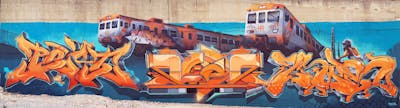 Orange and Colorful Stylewriting by YEKO, Soez, Nels and Best. This Graffiti is located in Valencia, Spain and was created in 2019. This Graffiti can be described as Stylewriting and Characters.