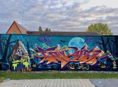 Colorful and Orange Stylewriting by FOKUS.81 and Riser. This Graffiti is located in Fürth, Germany and was created in 2020. This Graffiti can be described as Stylewriting and Characters.