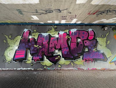 Coralle and Colorful Stylewriting by HAMPI. This Graffiti is located in MÜNSTER, Germany and was created in 2024. This Graffiti can be described as Stylewriting and Wall of Fame.