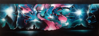 Cyan and Black and Coralle Stylewriting by ocen one. This Graffiti is located in Béziers, French Southern Territories and was created in 2021. This Graffiti can be described as Stylewriting and Characters.