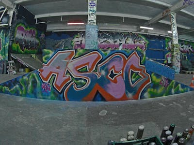 Colorful Stylewriting by Asco. This Graffiti is located in Döbeln, Germany and was created in 2021. This Graffiti can be described as Stylewriting and Wall of Fame.
