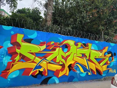 Light Green and Red and Light Blue Stylewriting by RÓER, LS, MRK and GMS CREW. This Graffiti is located in COATZACOALCOS, Mexico and was created in 2023.