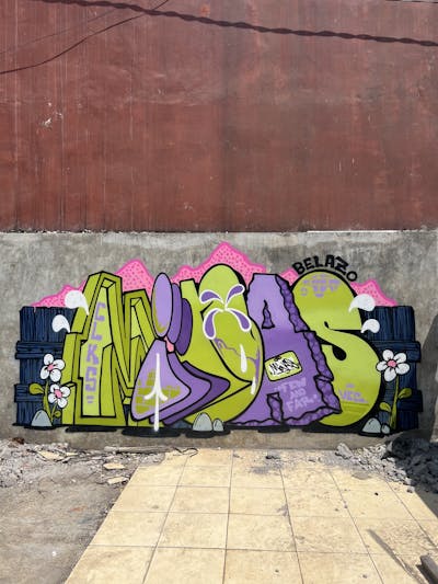 Light Green and Violet and Coralle Stylewriting by Minas. This Graffiti is located in Yogyakarta, Indonesia and was created in 2022. This Graffiti can be described as Stylewriting and Abandoned.