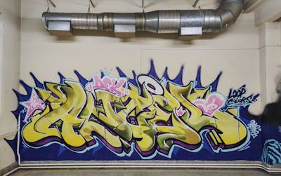 Beige and Blue Stylewriting by DCK, Angel and ALL CAPS COLLECTIVE. This Graffiti is located in Hungary and was created in 2021.