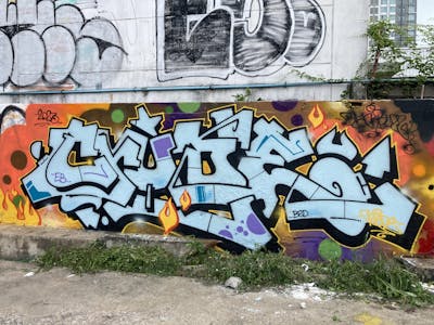 Light Blue and Colorful Stylewriting by Crude. This Graffiti is located in Bangkok, Thailand and was created in 2023.
