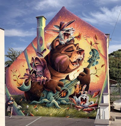 Brown and Colorful Characters by Abys. This Graffiti is located in Boulogne sur Mer, France and was created in 2022. This Graffiti can be described as Characters, Streetart and Murals.
