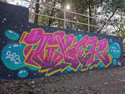 Coralle Stylewriting by Tiger. This Graffiti is located in Rijeka, Croatia and was created in 2023. This Graffiti can be described as Stylewriting and Wall of Fame.